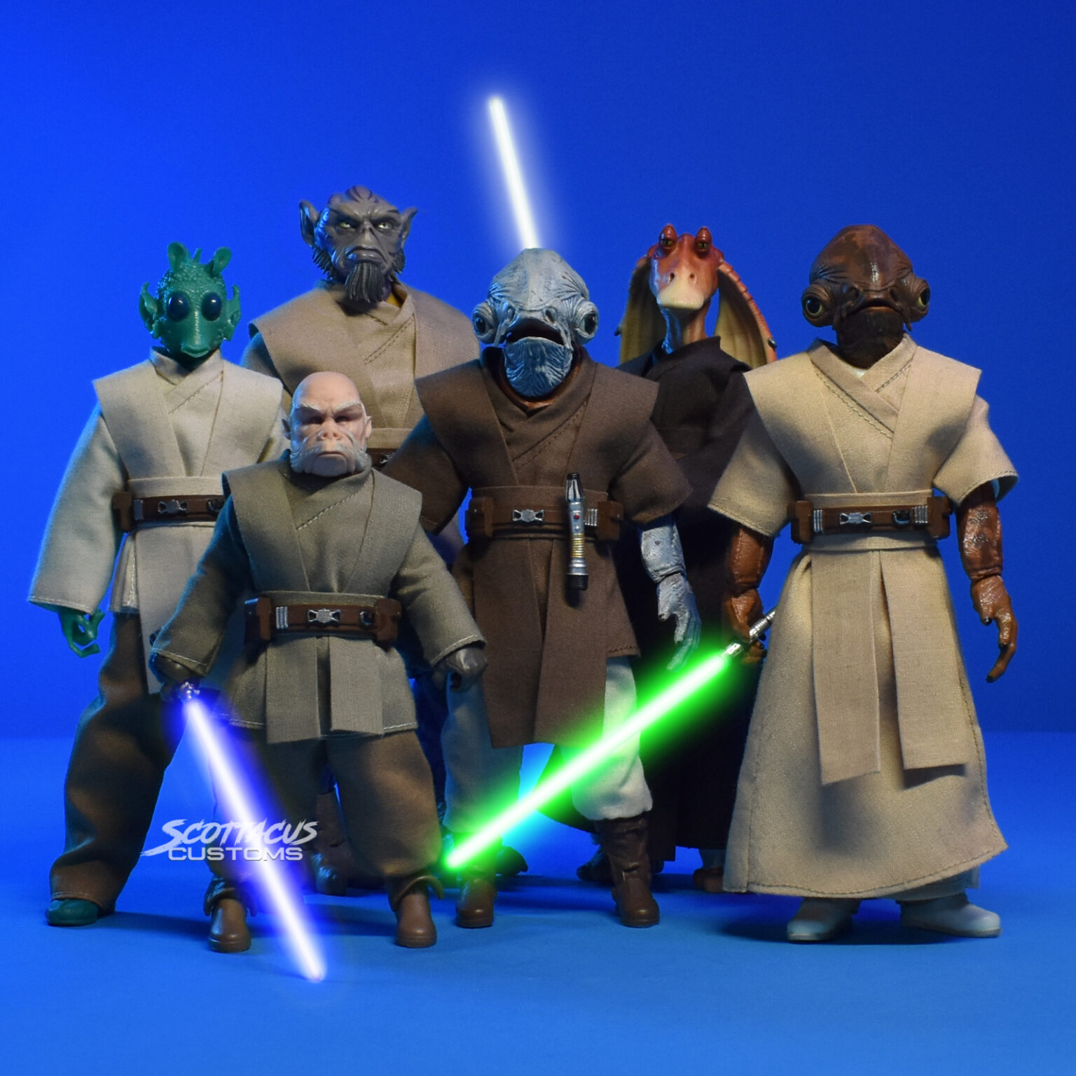 Star Wars black Series :-kruil-ugnaught-mon calamari-admiral backbar-lasat-rebels zeb- Jar Jar Binks - Gungan - Jedi= Space Knight alien - outfit- scottacus customs