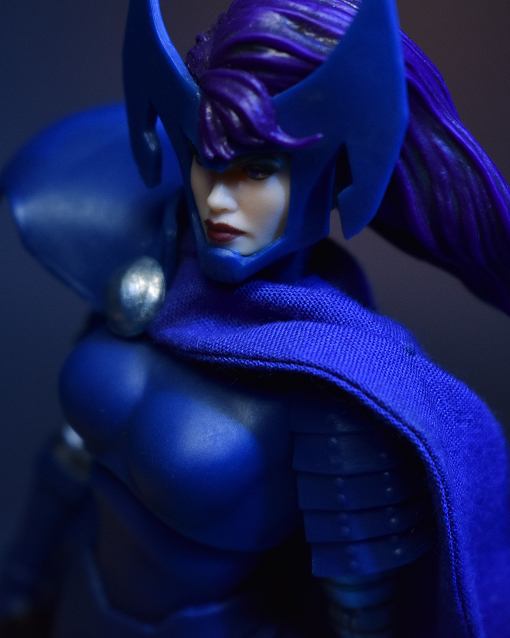 Scottacus Customs - Marvel Legends - X-men - Elizabeth Betsy Braddock - Psylocke - LAdy Mandarin blue cape -wired soft goods