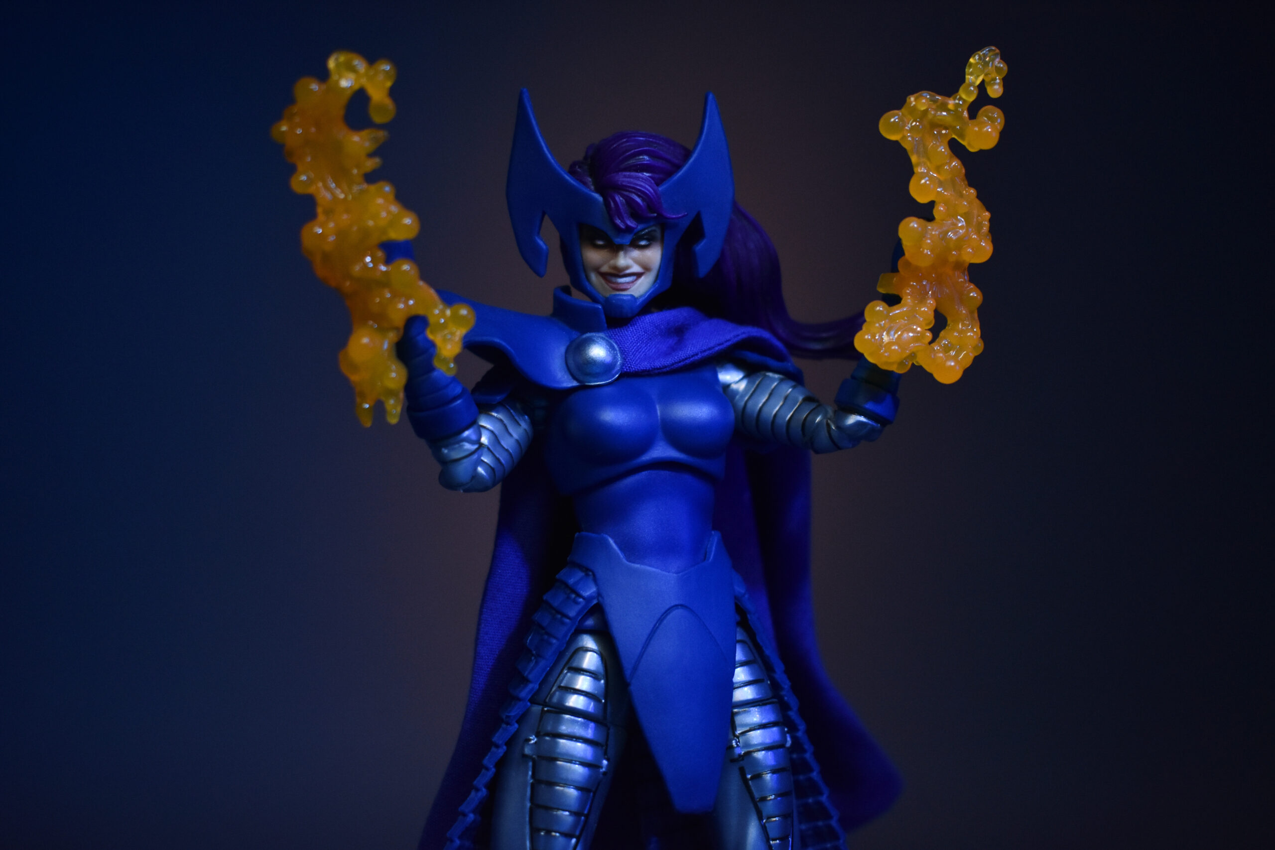 Scottacus Customs - Marvel Legends - X-men - Elizabeth Betsy Braddock - Psylocke - LAdy Mandarin blue cape -wired soft goods