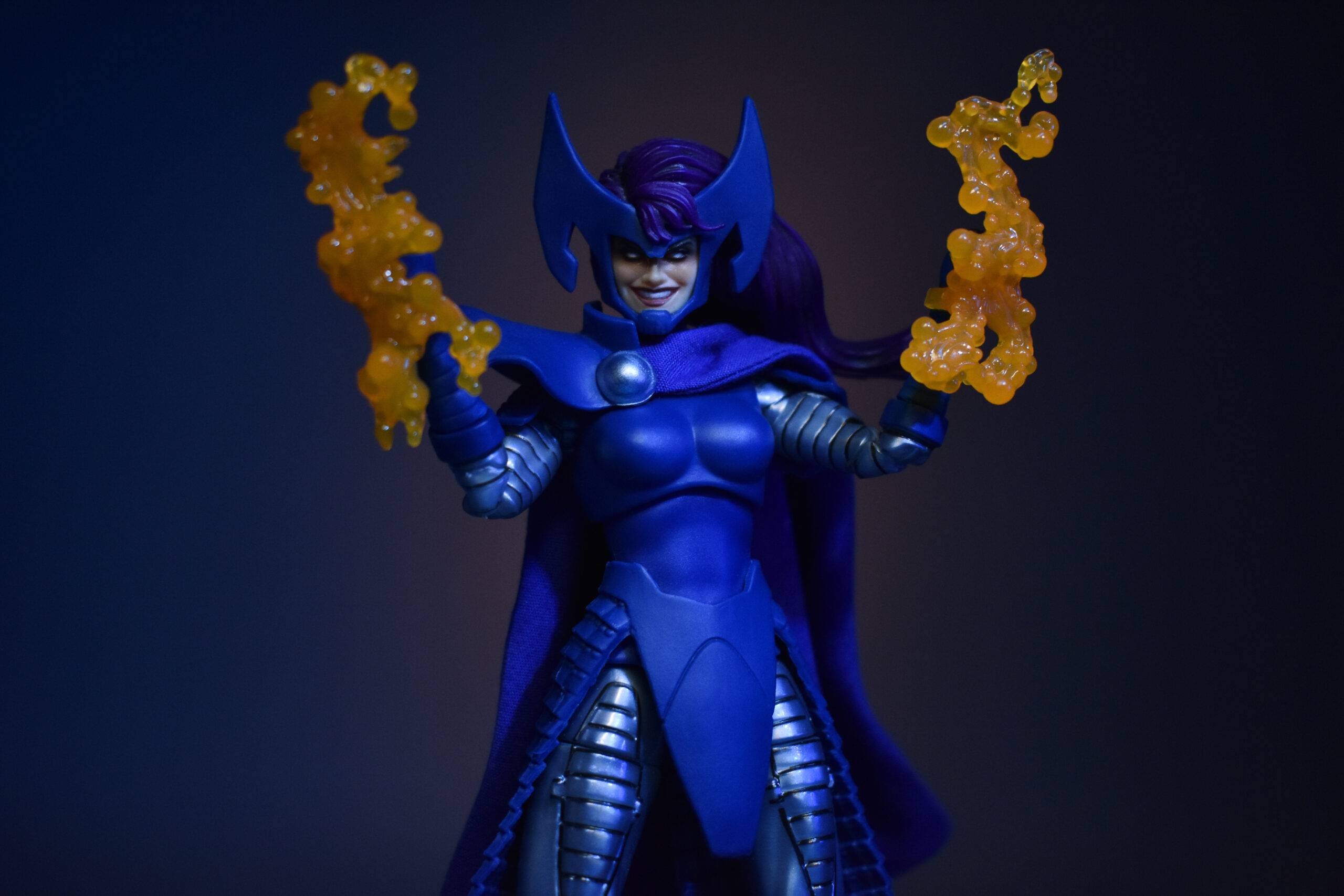Scottacus Customs - Marvel Legends - X-men - Elizabeth Betsy Braddock - Psylocke - LAdy Mandarin blue cape -wired soft goods