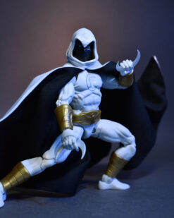 Scottacus Customs - Marvel Legends Moon Knight - Steven Grant - wired soft good action figure cape - white crescent moon shaped wired cape - black lining - strange tales