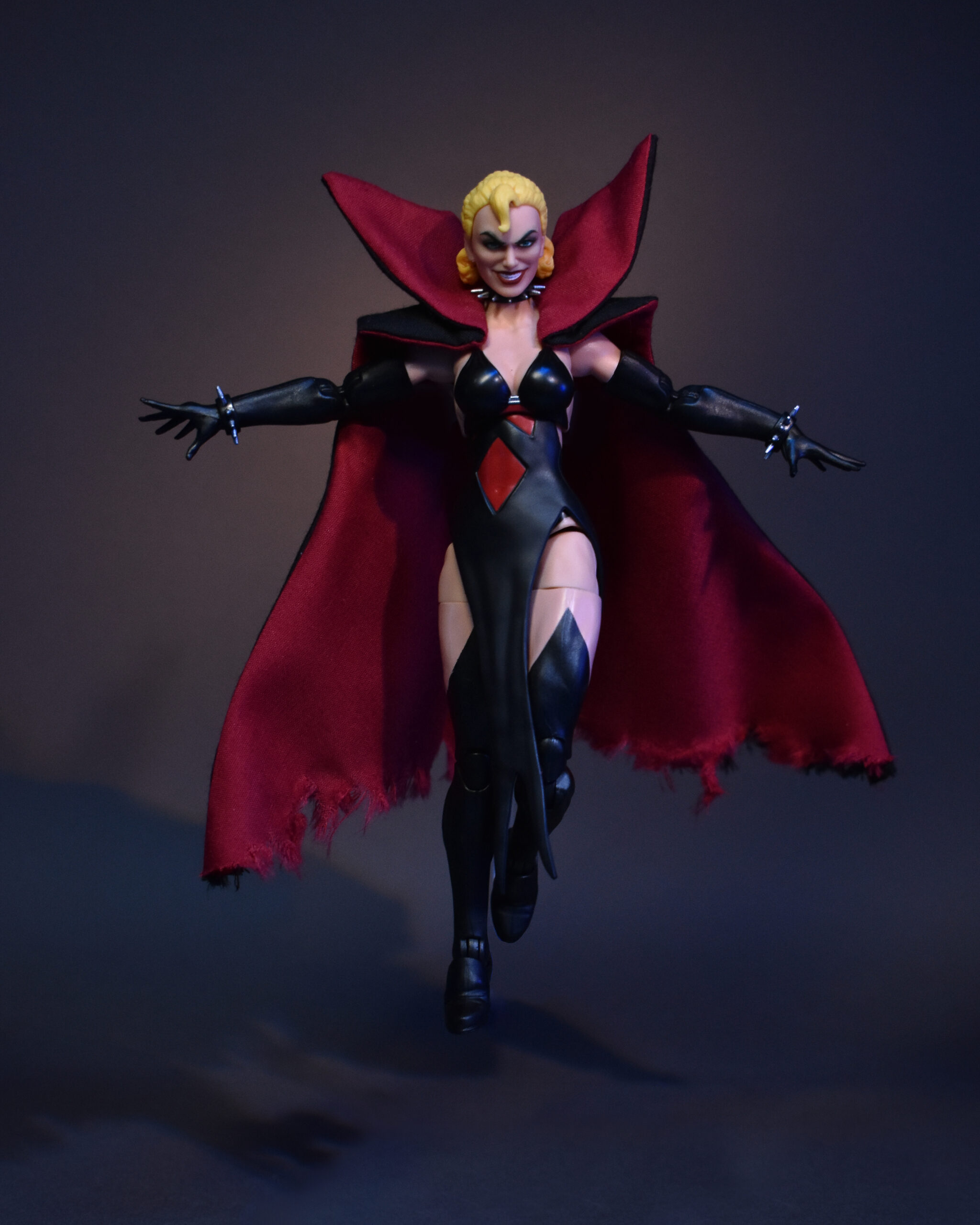 Scottacus Customs, Marvel Legends, Fantastic Four, Sue Storm Malice , Psycho-Man, punk sue storm, red and black cape, wired soft good cape, action figure soft goods 81