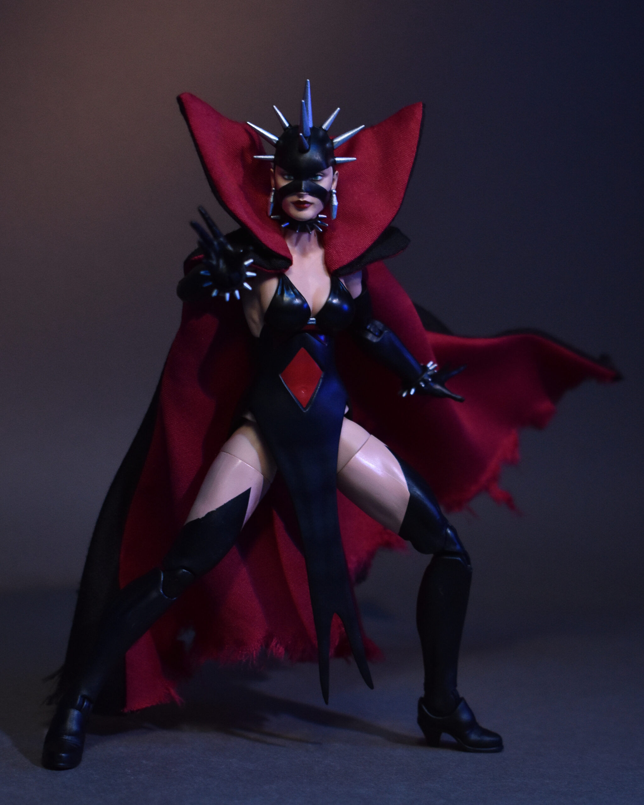 Scottacus Customs, Marvel Legends, Fantastic Four, Sue Storm Malice , Psycho-Man, punk sue storm, red and black cape, wired soft good cape, action figure soft goods 49
